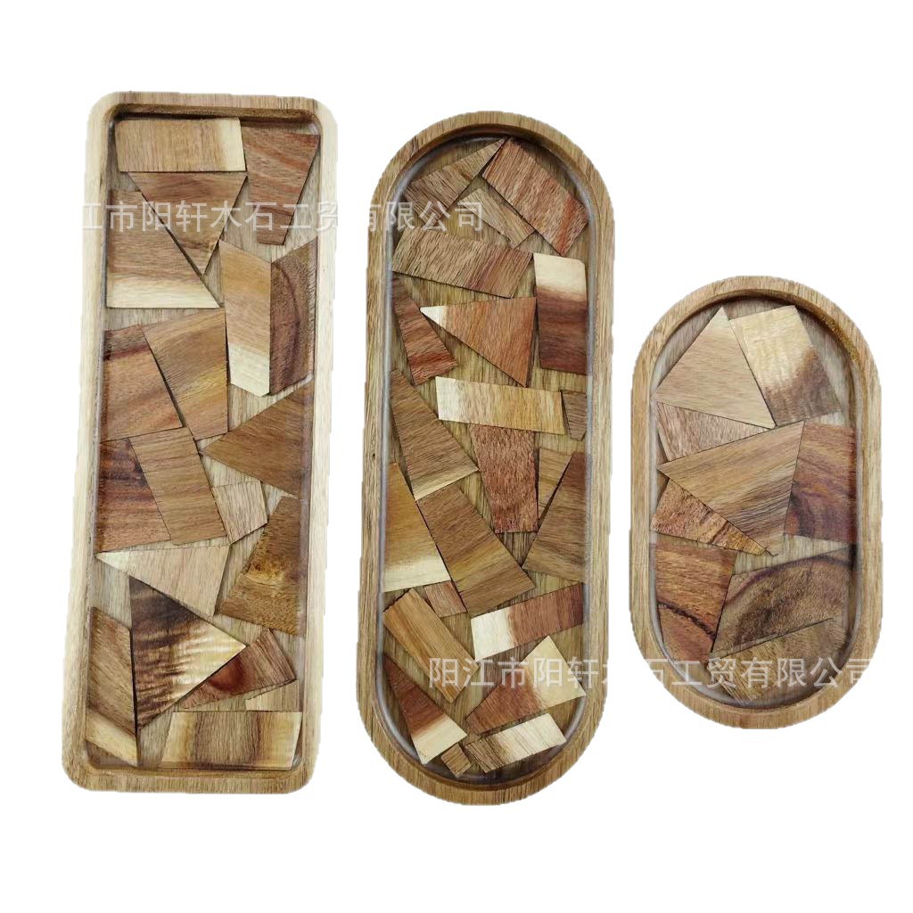 Paleta de alimentos de madera de acacia japonesa, bandeja de té europea irregular, bandeja de pan de madera, bandeja de frutas