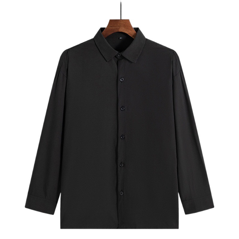 LKTM Men's # Camisa de manga larga de seda de hielo delgada de primavera y verano para hombres, yuppie de alta gama, hermosa camisa suelta y drapeada