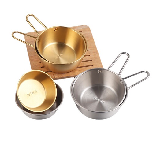 Korean golden BBQ restaurant snack condiment kimchi bowl with handle Outdoor shiraz bowl 304 stainless steel rice wine bowl
