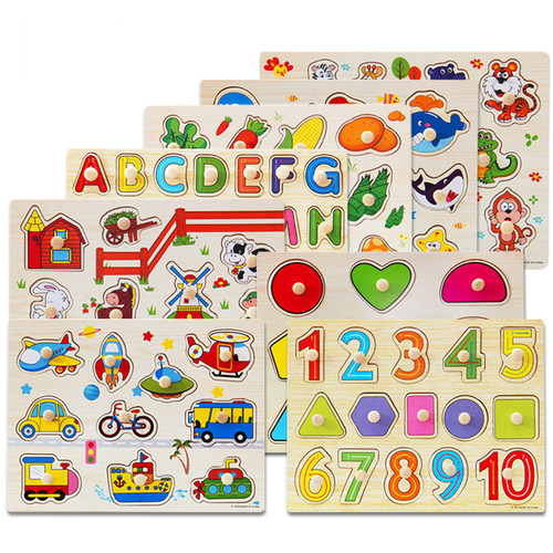 Factory direct sales children's early education educational animal digital scratching board alphabet puzzle 3-4 year old baby wooden toys