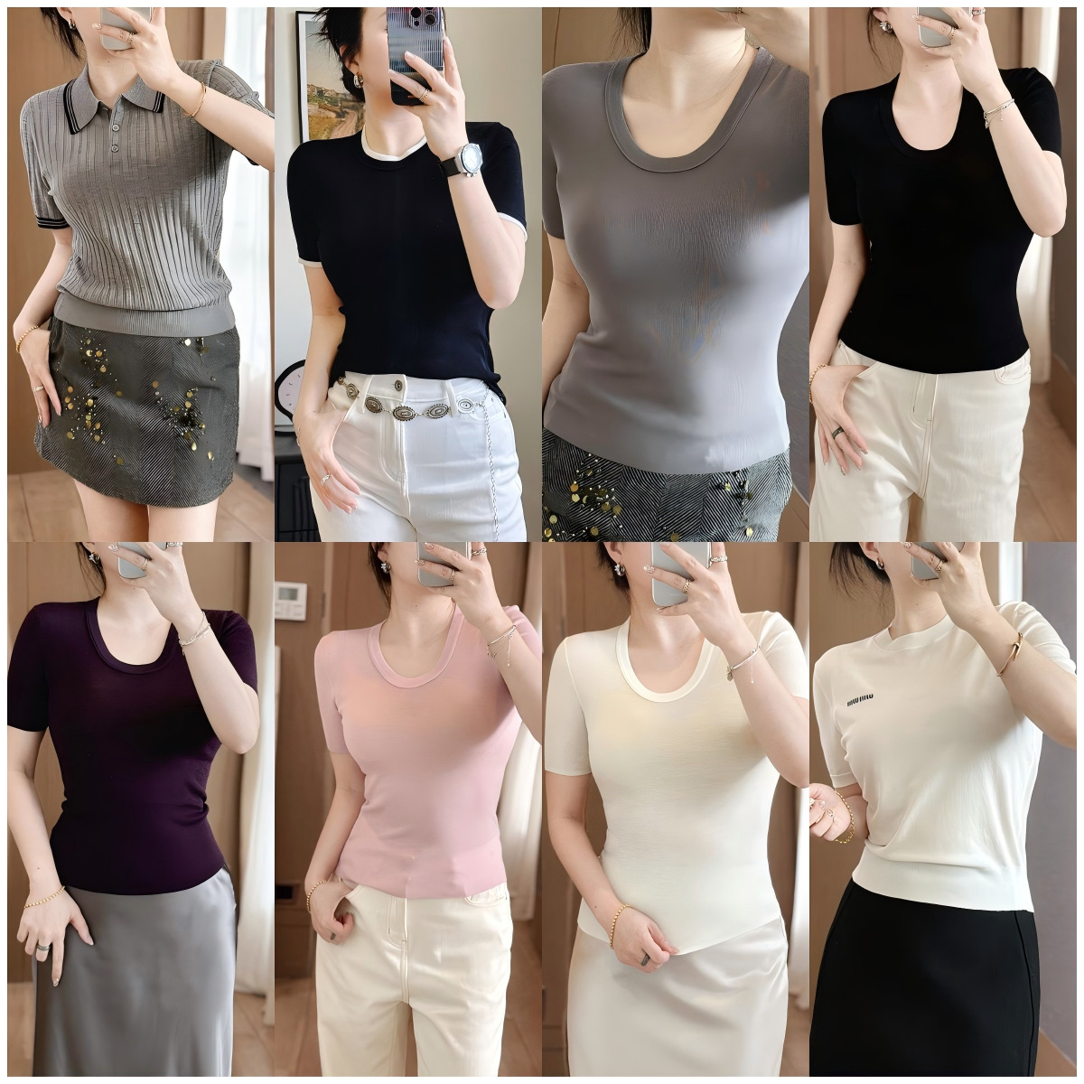 Áo len cổ lọ tay ngắn mùa hè dáng ôm nhẹ — 2503304 - Xám