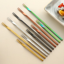 创意日式304不锈钢砂光实心水果叉长柄圆柱月饼甜品蛋糕2齿水果签