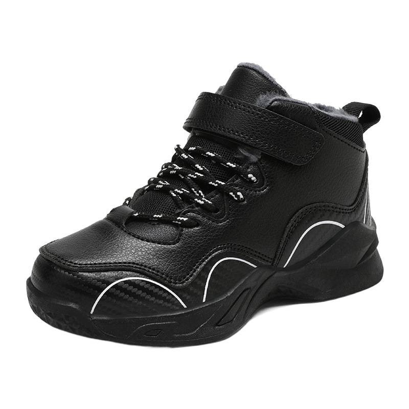 Invierno de algodón nuevo engrosado calentamiento zapatillas deportivas para niños grandes superficies de cuero antideslizante desgaste niñas