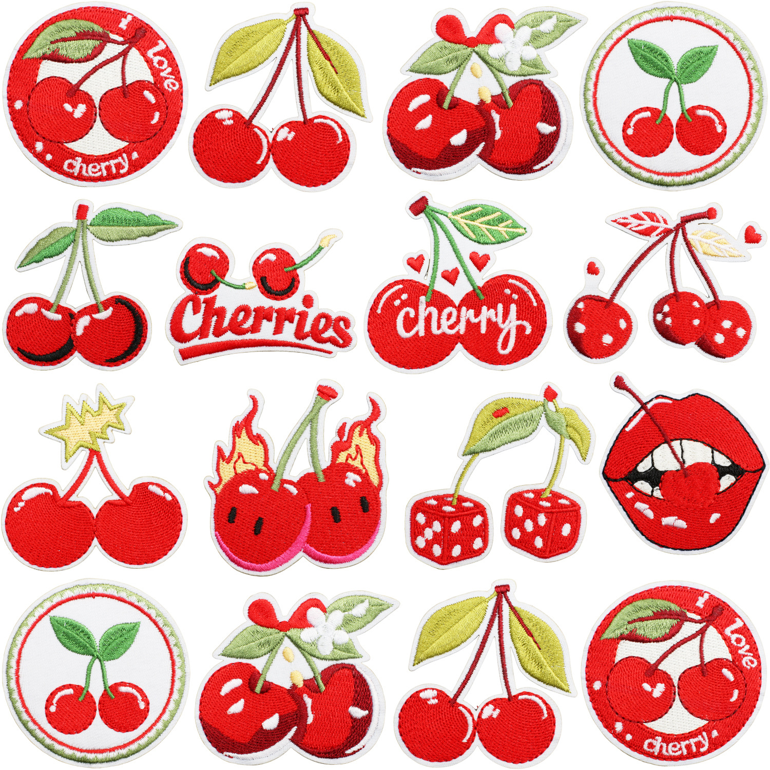 樱桃刺绣布贴包包装饰樱桃小嘴绣花贴片艺术骰子补丁贴章仔熨烫