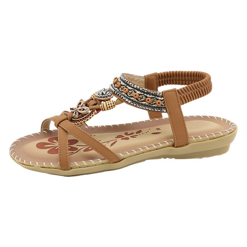 Bohemia 2023 primavera nueva transfronteriza más tamaño flor plana rhinestone sandalias de Punta abierta al aire libre sandalias de playa