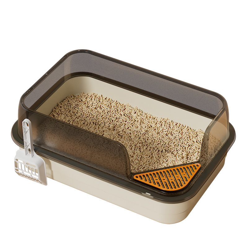 Lavabo de arena para gatos de gran tamaño, inodoro para gatos, lavabo para heces para gatos, semicerrado, antisalpicaduras externas, suministros para lavabo para arena para gatos, gatitos grandes y grandes