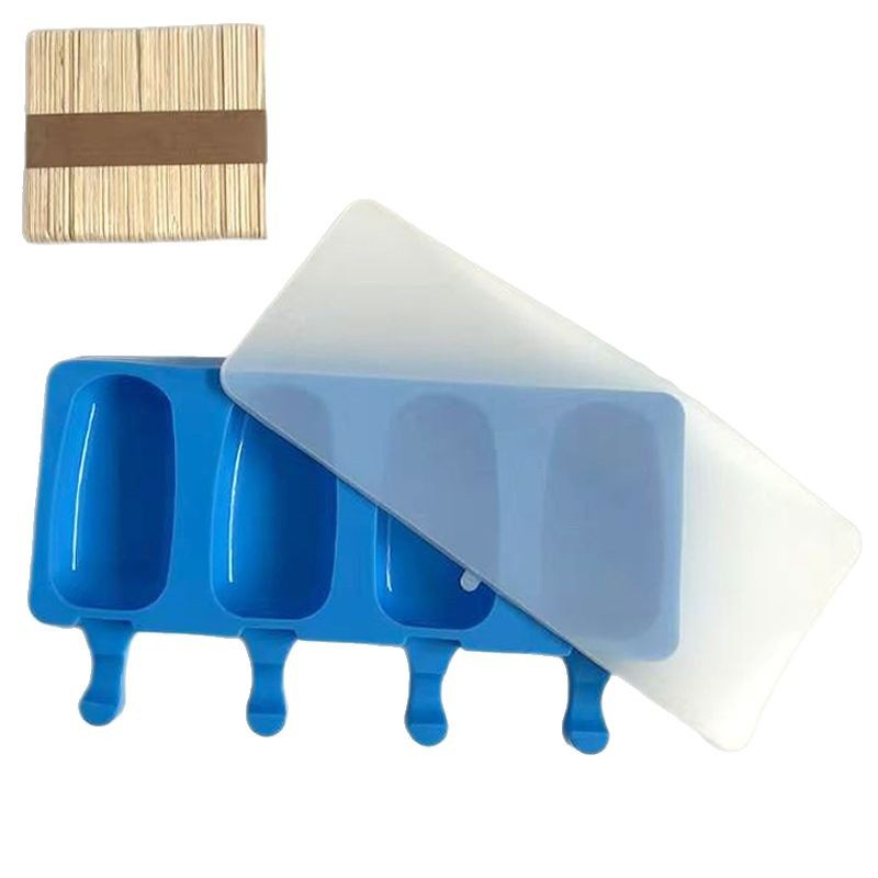 4 consecutive oval ice cream-blue-with lid and wooden stick