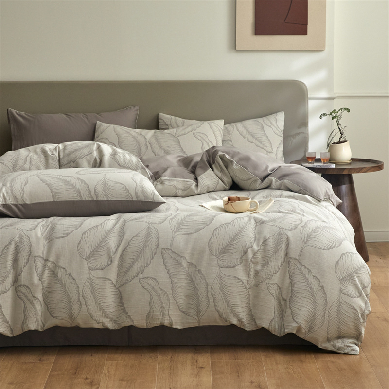 Nuevo tipo A piel de algodón doble cara teñido Jacquard flor simple cuatro piezas de sábanas fabricantes al por mayor