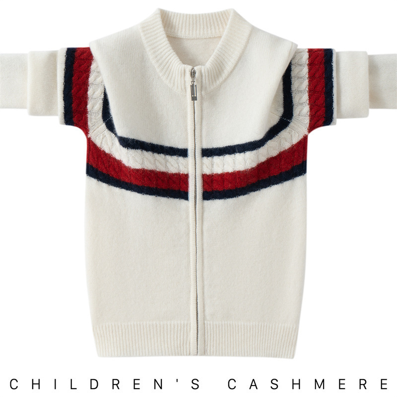 Goat New Round Neck Sweater Men's and Women's Velvet Cardigan Intercolor Jacquard Same Style Stripesd Jacket Autumn and Winter Baby Thickeneded