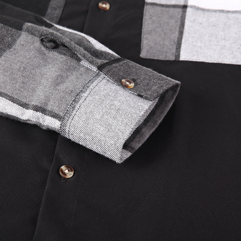 "Camicia a quadri slim fit da uomo – Misto poliestere elasticizzato con pannelli a contrasto (S-3XL, nero/azzurro cielo)"_voghion.com
