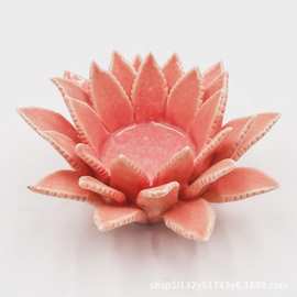 色釉纯手工仿真陶瓷莲花烛台纯手工陶瓷莲花烛台