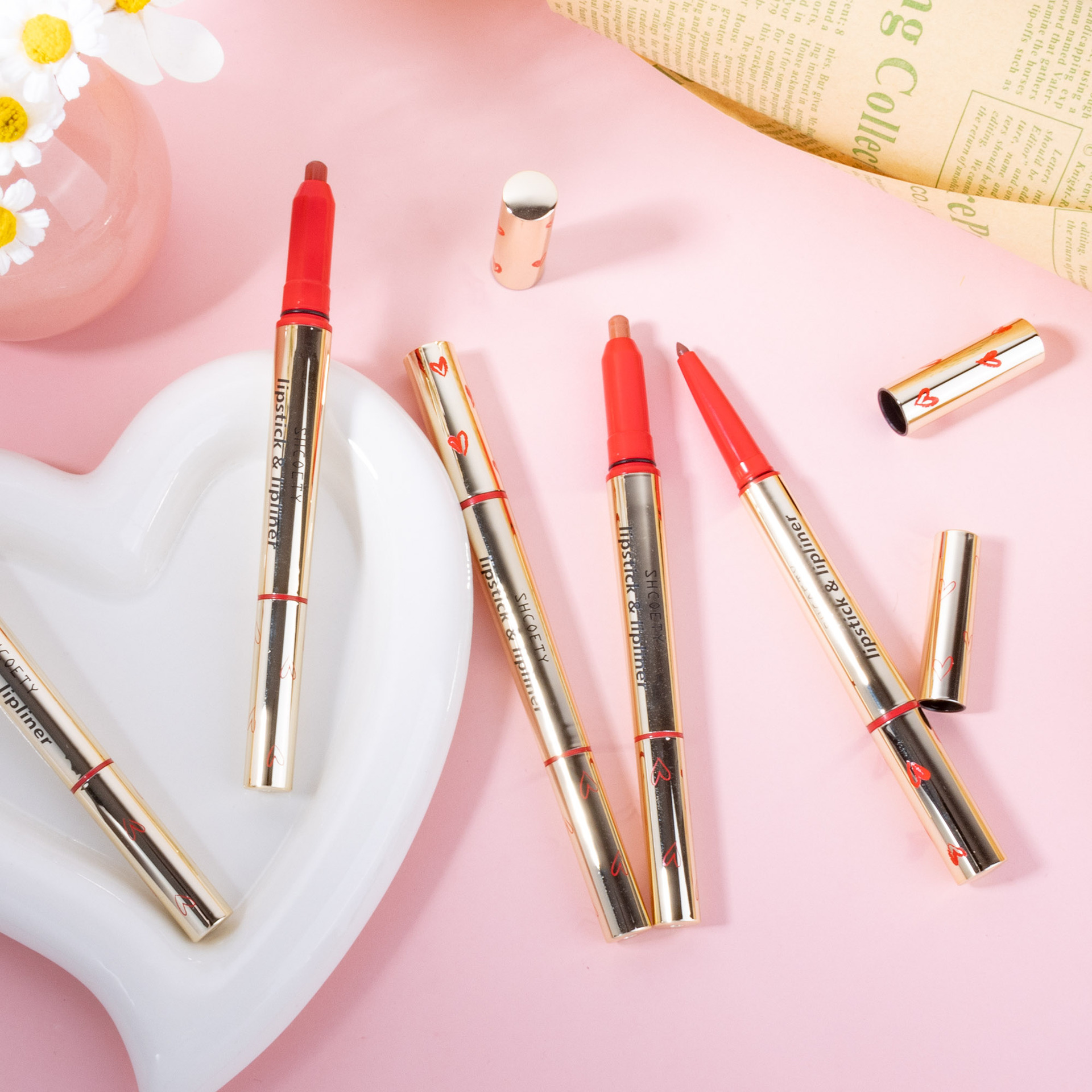 SHCOETY Double-headed red Lip liner pen, two-in-one multi-color matte long-lasting lip filling without fading, cross-border outlining pen undefined