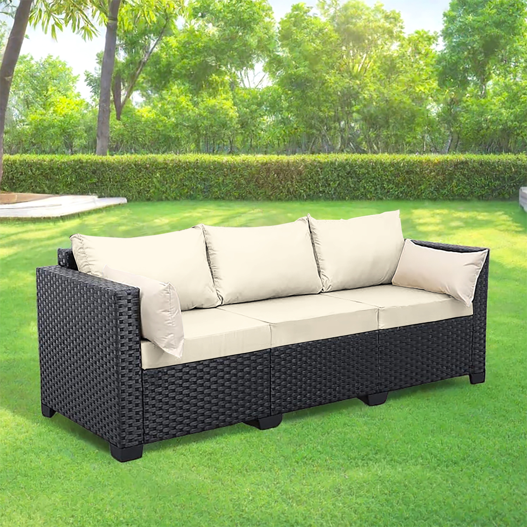 Sofá al aire libre patio jardín al aire libre villa terraza casa de alojamiento mobiliario de ocio combinación de sillas de caña sólidas cojín de sofá