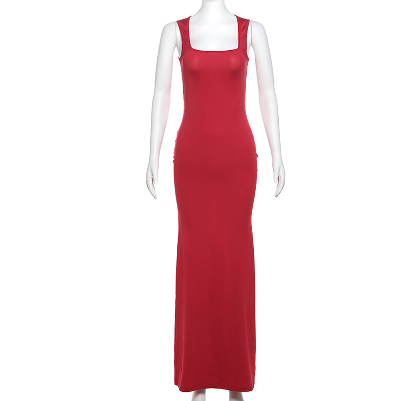 Solid Color Pattern Wholesale Women's Elegant Solid Color Holiday Boat Neck Sleeveless Hip Skirt