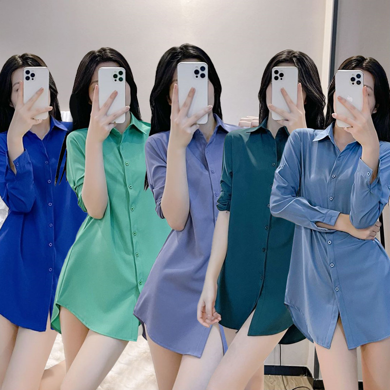 New Korean Style Boyfriend Shirt Women's Bf Style Large Size Long-Sleeved White Shirt Skirt Top Loose Shirt Mid-Length
