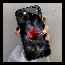 烟熏红玫瑰适用小米13/12手机壳玻璃红米K50气质civi网红note12