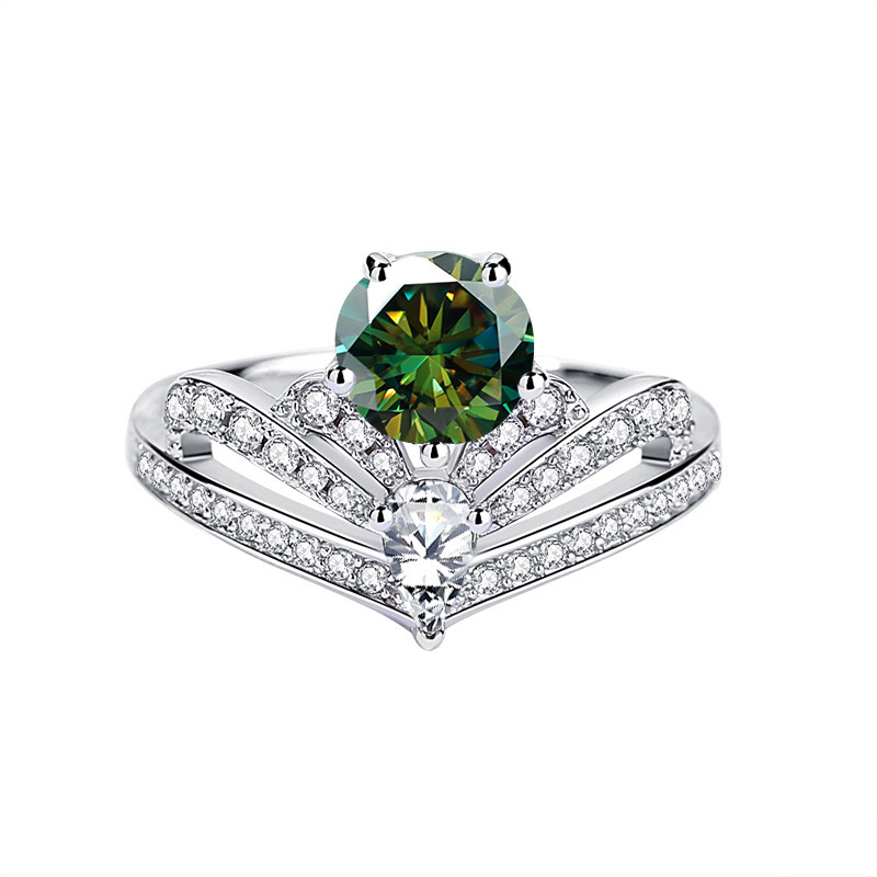 Nuevo anillo de piedra de moissan de 1 quilate de plata esterlina 925 de la corona europea y americana de lujo ligero de la fuente de anillo de anillo