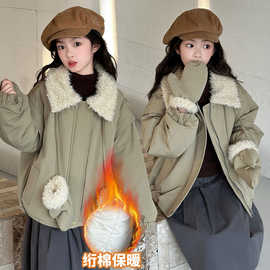女童秋冬外套2026新款儿童夹棉保暖棉服中大童冬季大毛领派克服潮