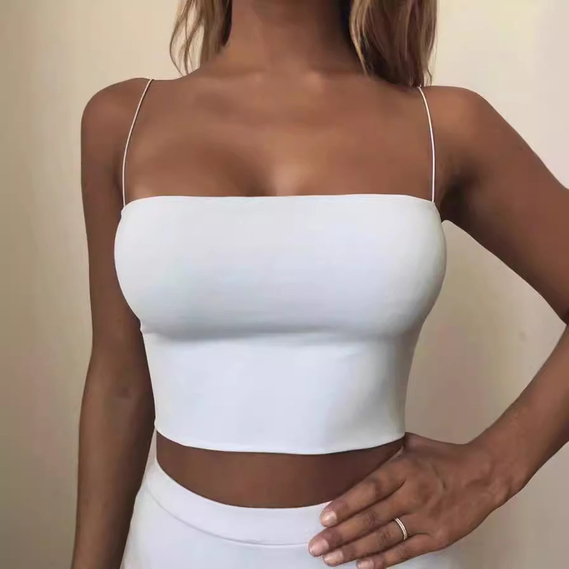 European and American solid color high waist navel double-layer rubber band camisole women's short summer outer wear elastic flat bottoming shirt