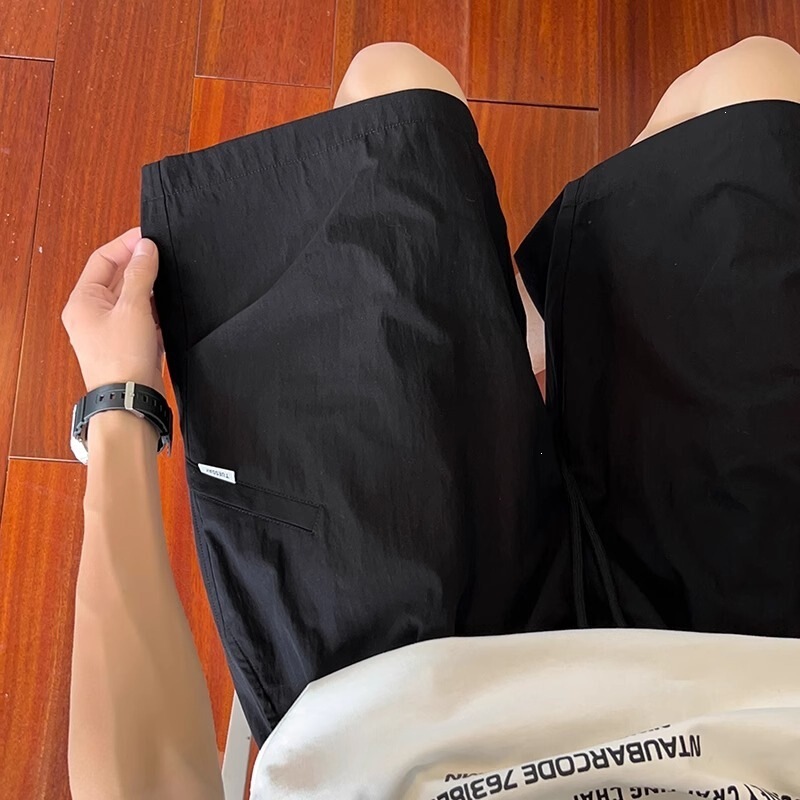 Summer Men's Shorts, Ice Silk Thin Sports Shorts, Trendy Loose Fit, Large Size, Quick-Dry Pants, Cool and Versatile Mid-Length Shorts