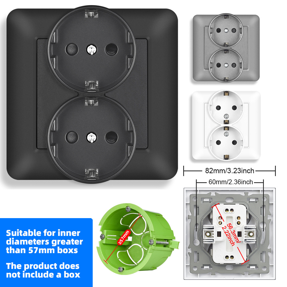 外贸出口欧标欧规插座PC面板墙壁插座双联插座双德式接地 16A插座