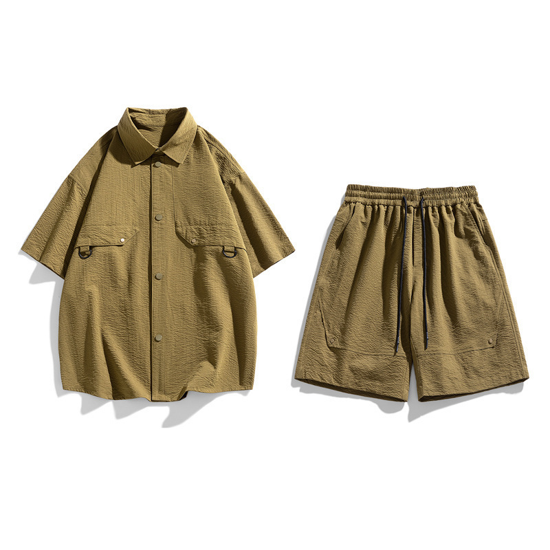 Camiseta deportiva de marca conjunta, camiseta casual, manga corta, pantalones cortos de verano de dos piezas, marca de moda, solapa suelta, hombre