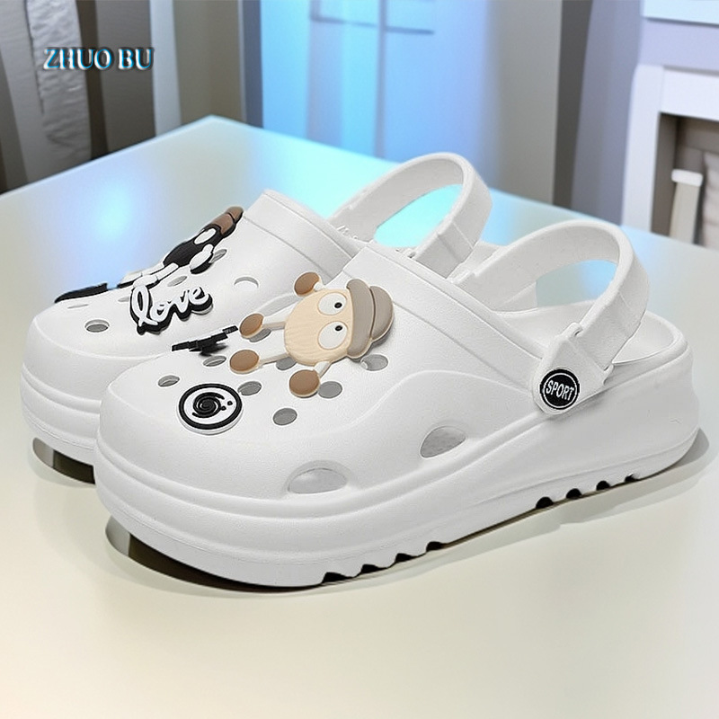 Cute Cartoon Croc Shoes Women's Summer Outerwear Increased Thick-Soled Shoes Lightweight Eva Slippers Baotou Sports Sandals