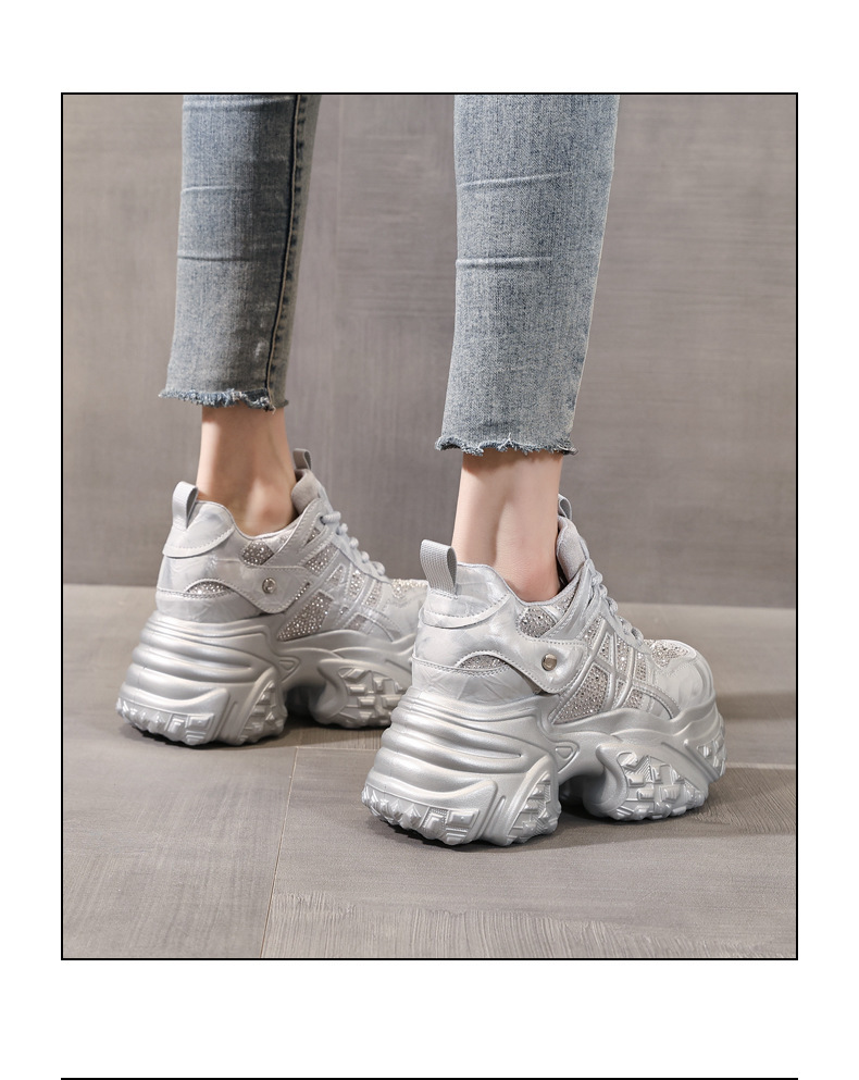 Giày sneaker nữ đế dày tăng chiều cao, phối đá rhinestone, lưới thoáng khí — màu trắng ngà chi tiết 16