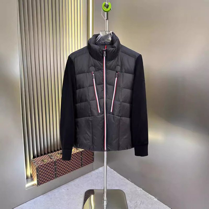跨境欧货2024新品连帽羽绒服男冬季时尚拼接针织袖开衫外蒙家短款|undefined