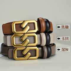 Women's genuine leather belt with jeans and skirt, light luxury pure cowhide belt, fashionable and versatile suit pants belt