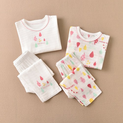 Distribution and dropshipping of bamboo cotton thin children's autumn clothes and long trousers home clothes boys and girls suits for middle and older children cross-border buyers