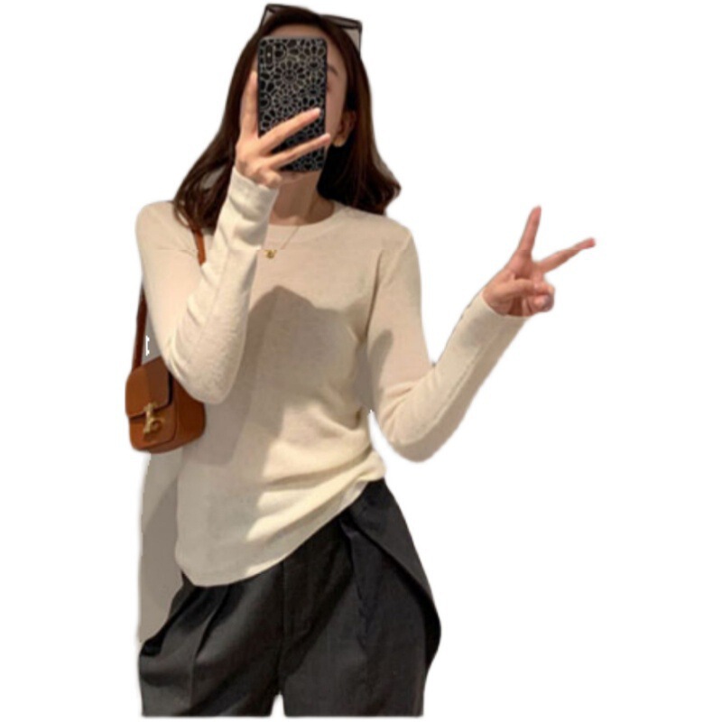 早秋精纺羊毛打底衫女圆领薄款内搭今年流行宽松百搭毛衣针织打底|undefined