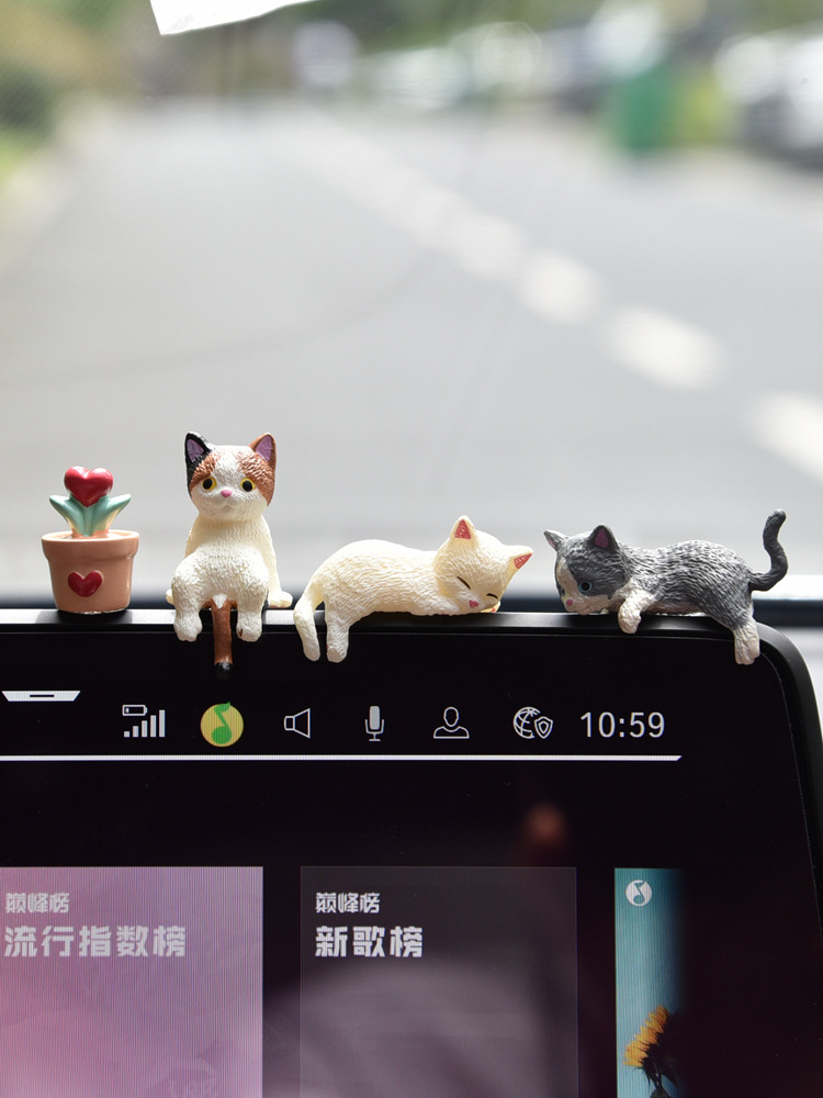 자동차 중앙 제어 화면 자동차 엎드린 장식 고양이 인형 자동차 액세서리 백미러 컴퓨터 모니터 JINBO