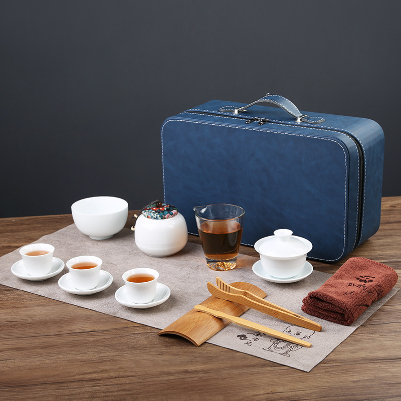 茶藝教學培訓茶具套裝德化白玉瓷便攜旅行茶具功夫茶具套logo批發