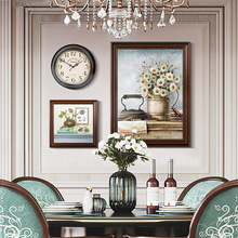 美式装饰画餐厅挂画带钟表客厅卧室墙画钟表复古现代轻奢艺术欧式