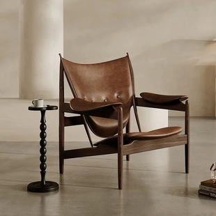 Genuine Leather Chair Living Room Leisure Single Chair Italian Style Jay Chou Same Style Original Black Walnut Chieftain Chair Solid Wood Sofa