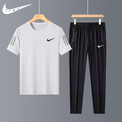 メンズスーツ2点セット高级感アイス半袖tシャツパンツ中年メンズ夏着セットアップ