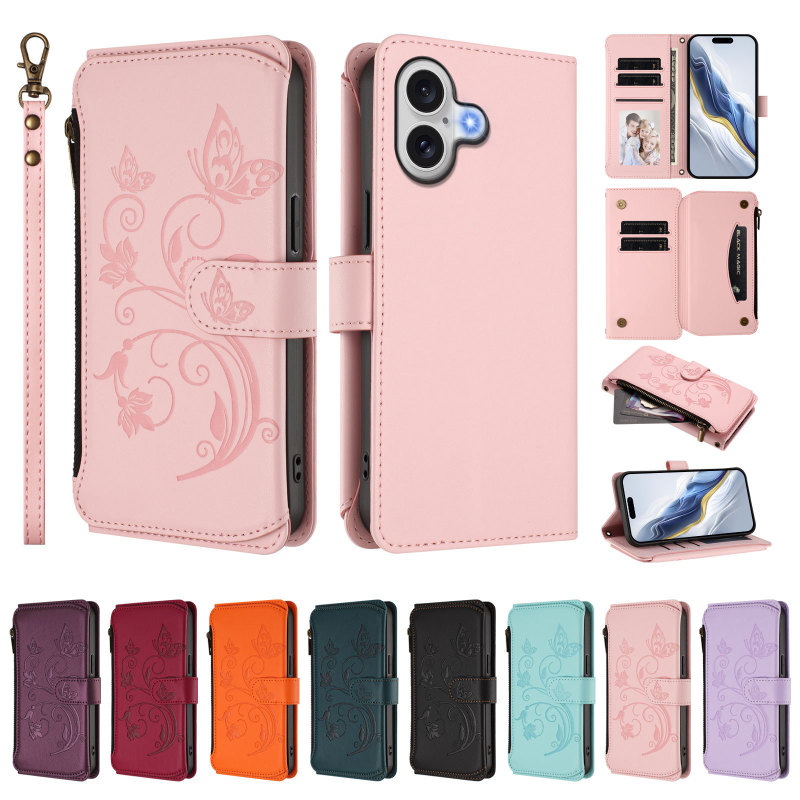 Suitable for Iphone17 Leather Case, Samsung S25 Fe Butterfly Flower Embossed Zipper Wallet Cross-Body Protective Case M36 Suitable for Iphone17 Leather Case, Samsung S25 Fe Butterfly Flower Embossed Zipper Wallet Cross-Body Protective Case M36