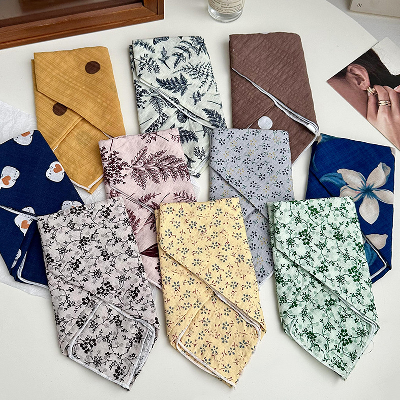 55 bufanda de seda, cinturón para el cabello, algodón y lino, bufanda cuadrada pequeña, arte coreano, moda de todo fósforo, primavera y otoño, nueva bufanda de temperamento, bufanda