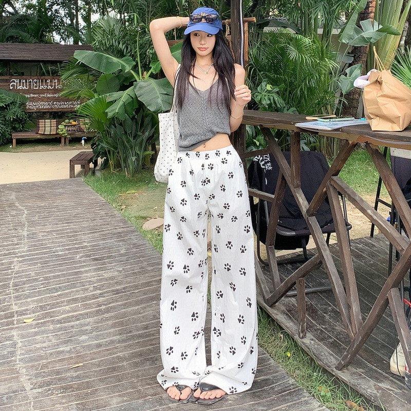 2026 Summer New Style & American Casual Style｜Cute Dog Paw Print｜Loose Wide-Leg Casual Yamamoto Pants for Women