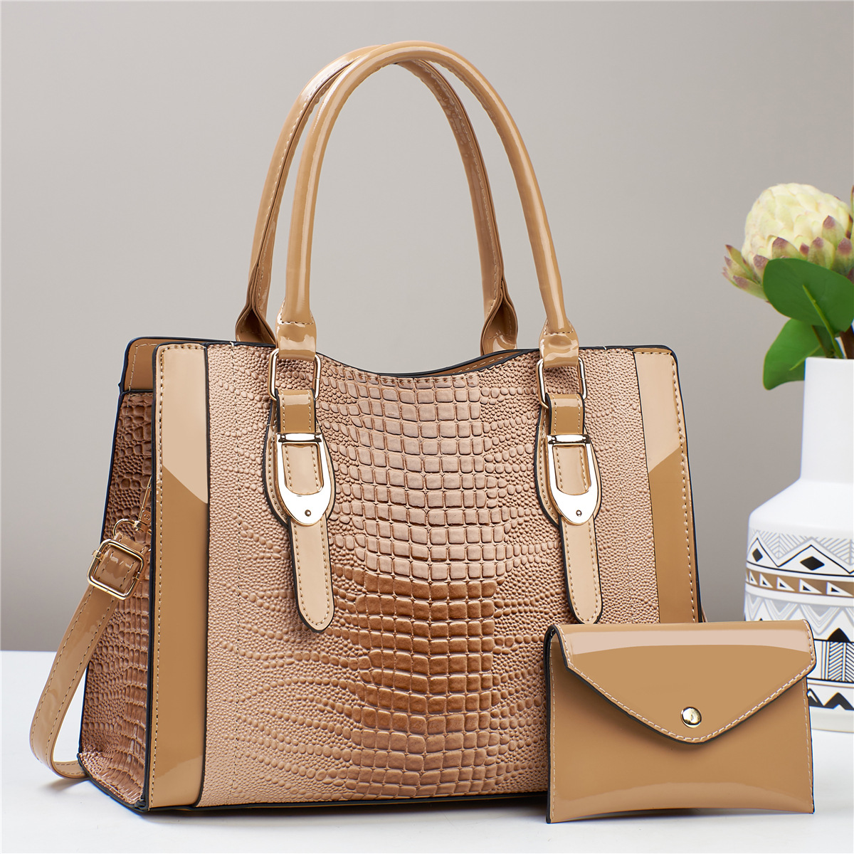 Bolsas de dos piezas, bolsas de gran capacidad, bolsas de mano con patrón de cocodrilo, bolsas de hombro casuales de moda, bolsas de mochila transfronterizas.
