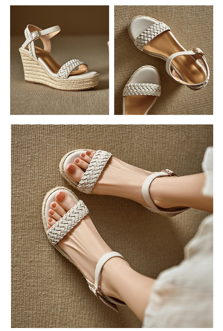 Sandal cao gót nữ hở mũi đế xuồng đan bohemian, gót 9 cm — màu trắng, màu mơ chi tiết 14
