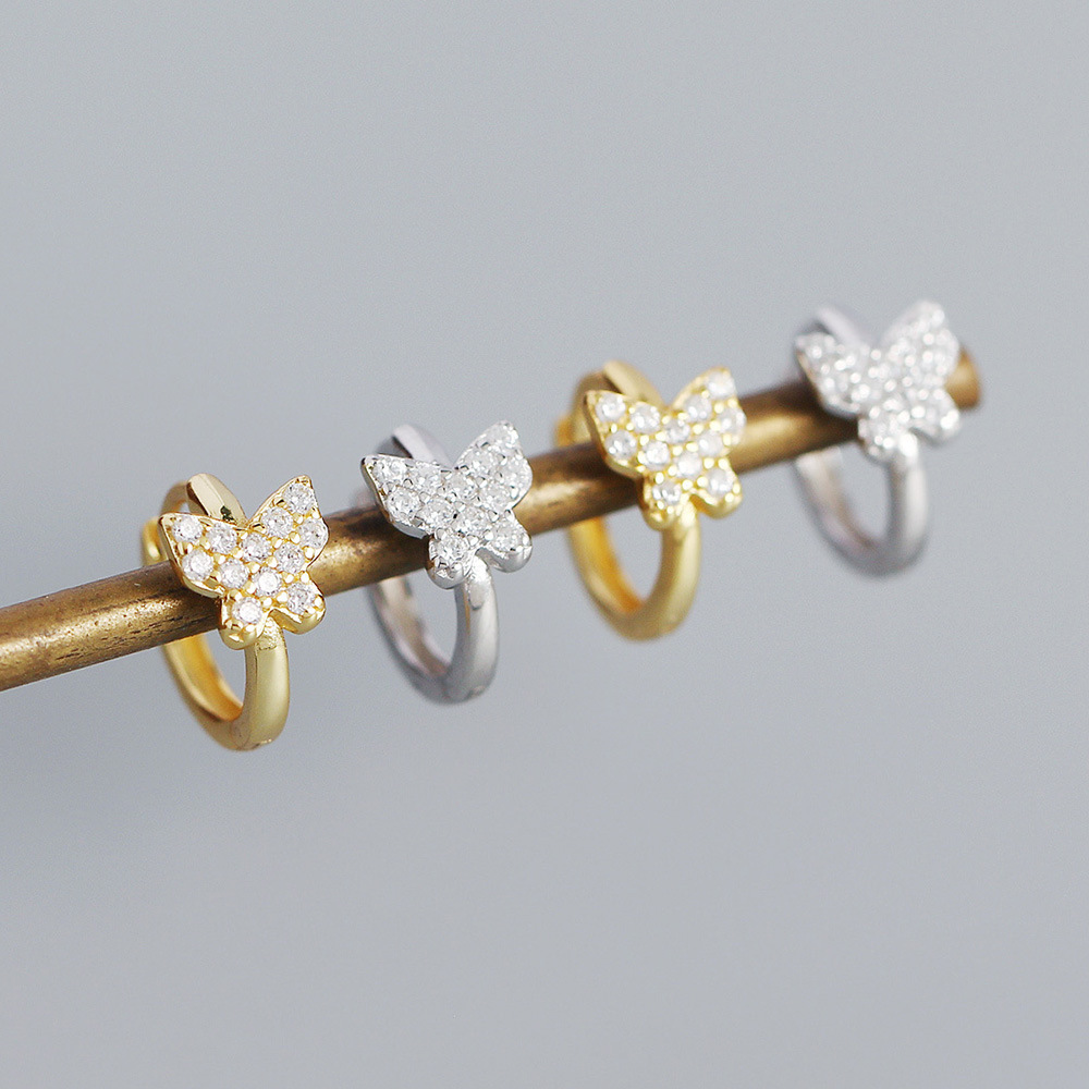 Sweet Butterfly Sterling Silver Plating Rhinestones Earrings 1 Pair