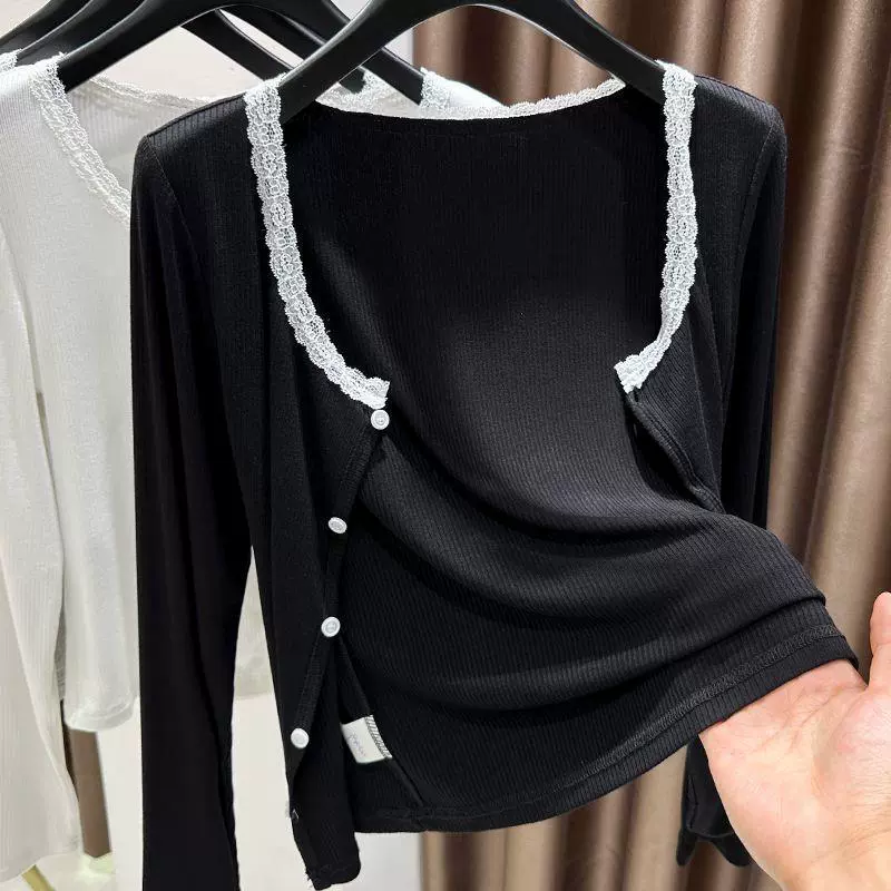 Lace‑trim summer cardigan cloak, thin long‑sleeve button‑front, plus sizes, lightweight