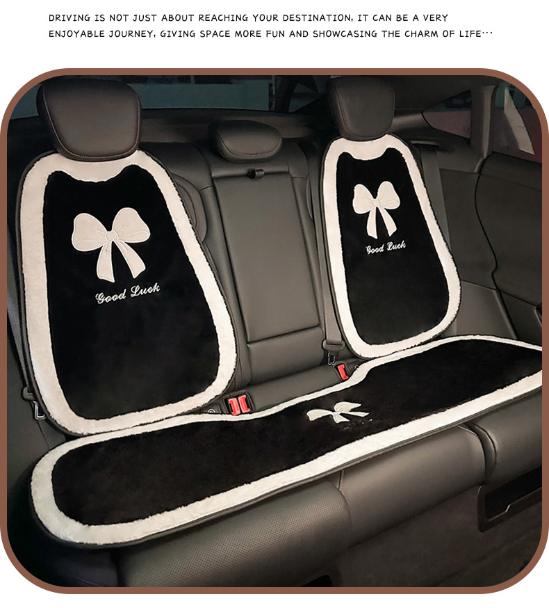 Winter Car Seat Cushion Plush Warm Car Seat Cushion Cute Bow Light Luxury High-End Car Seat Cover