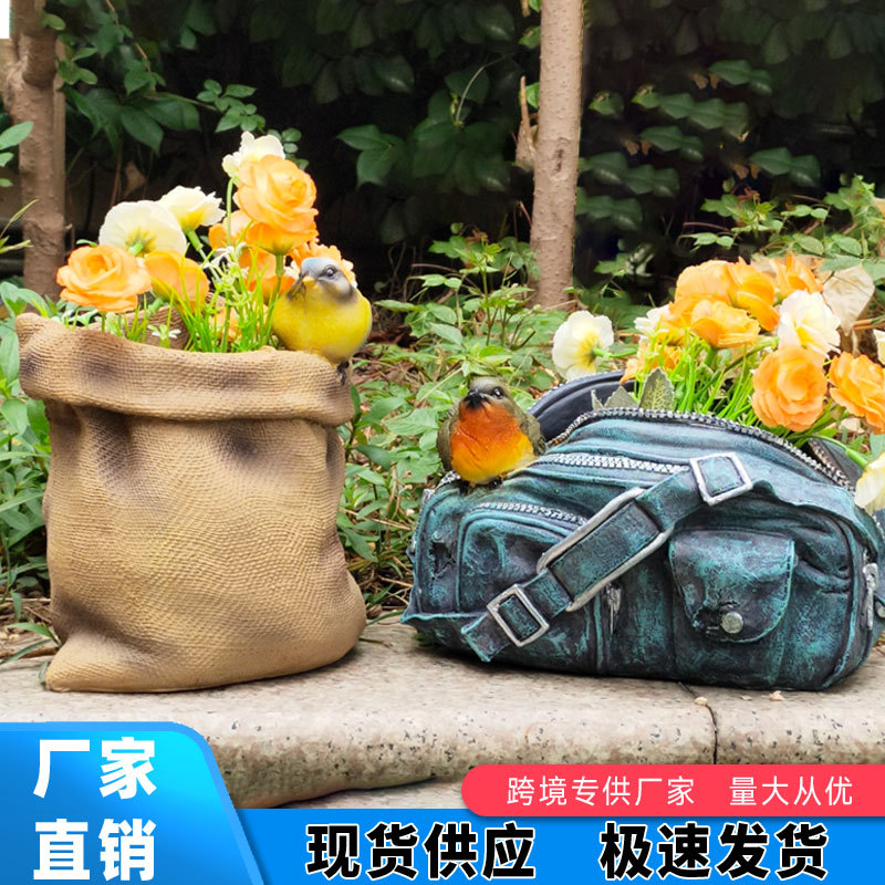 Jardín creativo maceta decoración bolsa de tela de mezclilla bolsa pájaro verde planta maceta resina artesanía paisaje decoración maceta