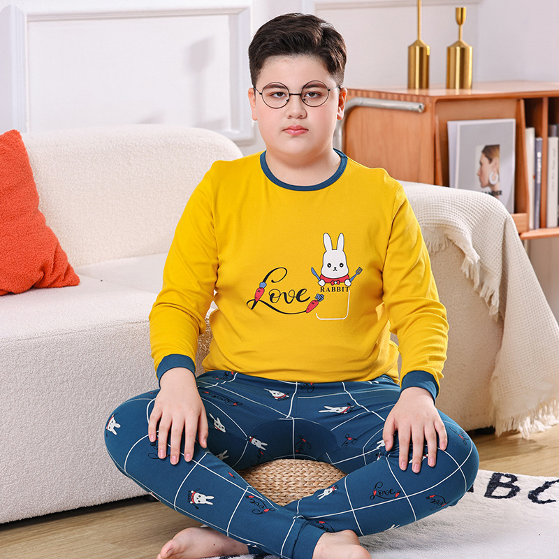 胖童纯棉秋衣秋裤大童青少年棉毛衫学生加肥保暖内衣套装秋冬睡衣|undefined