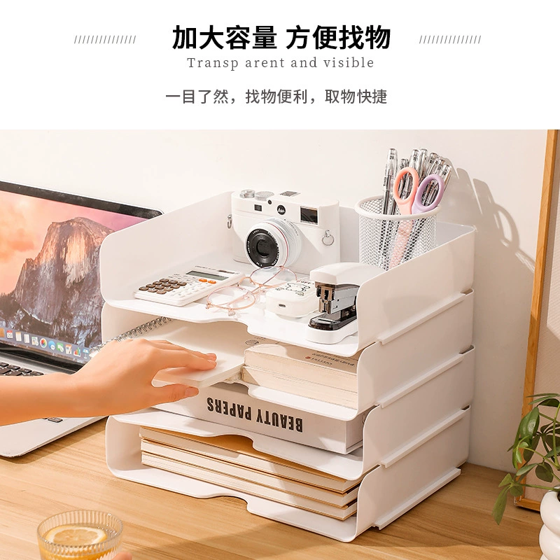 Stackable PET Desktop File Tray, A4 Document Storage Shelf, 1-Layer Modular Organizer