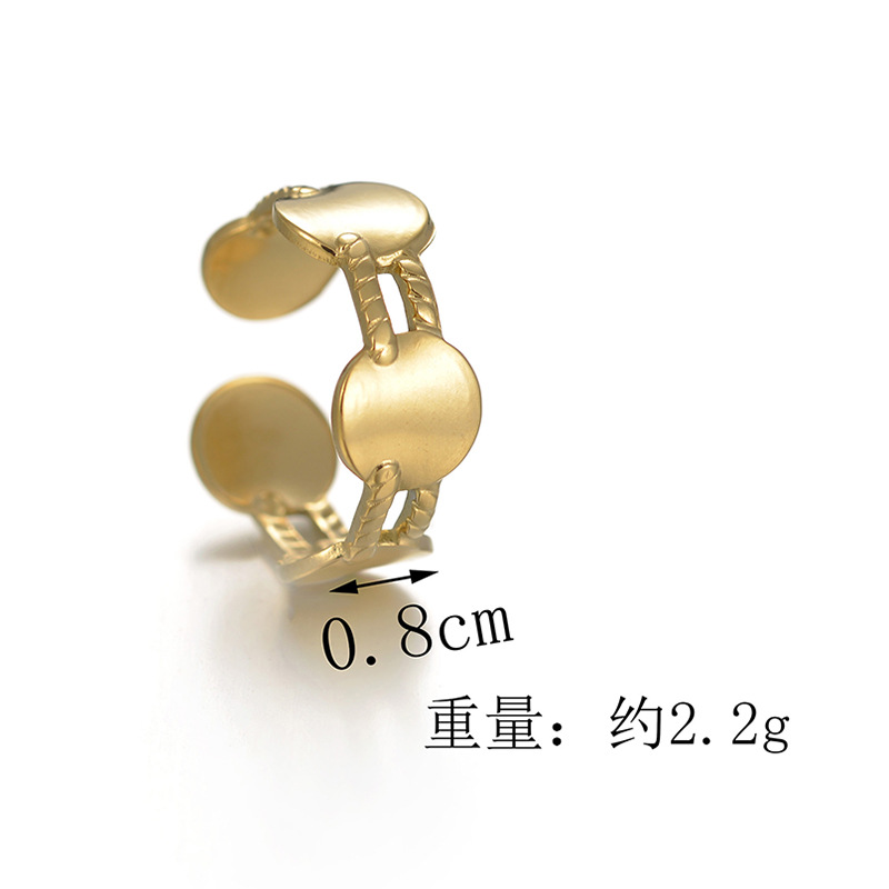 simple geometric hollow double line round card adjustable stainless steel ring