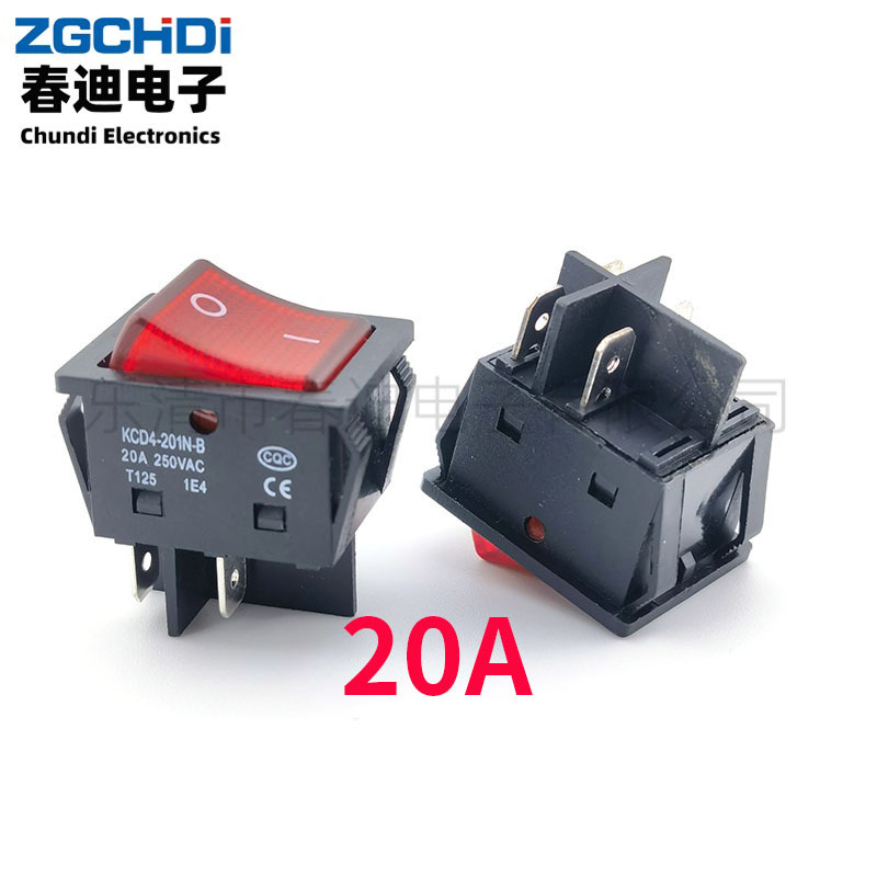 供应20A250VAC点焊机电焊机开关四脚二档带灯跷板船型开关KCD4